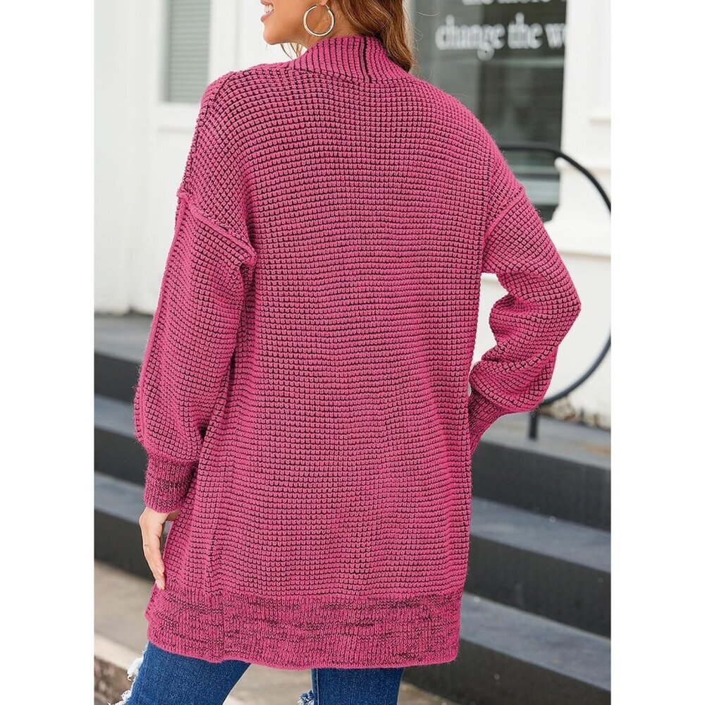 2025 Fall Women's Long Sleeve Cardigan - Plush Open Front Chunky Sweater - Picture 5 of 5